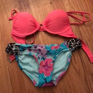 Cute coral and floral bikini